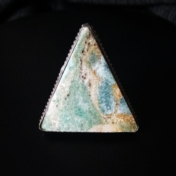 Ruby Fuchsite - Large Triangular Statement Ring - Sz 9.25 - Stamped 925 - Unisex - Picture 5 of 11